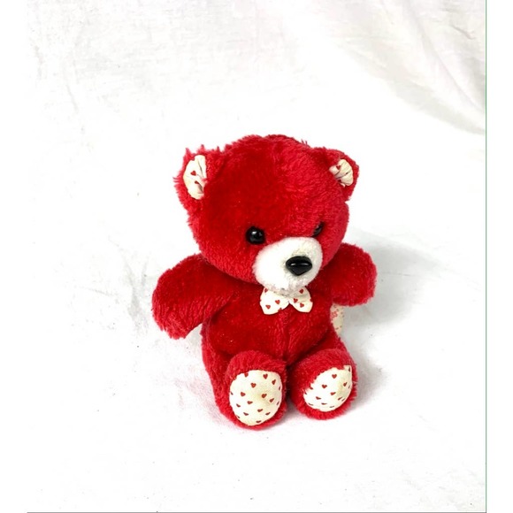 Vintage Russ Red Teddy Bear With Polka Dot Tie 6" - Picture 5 of 13